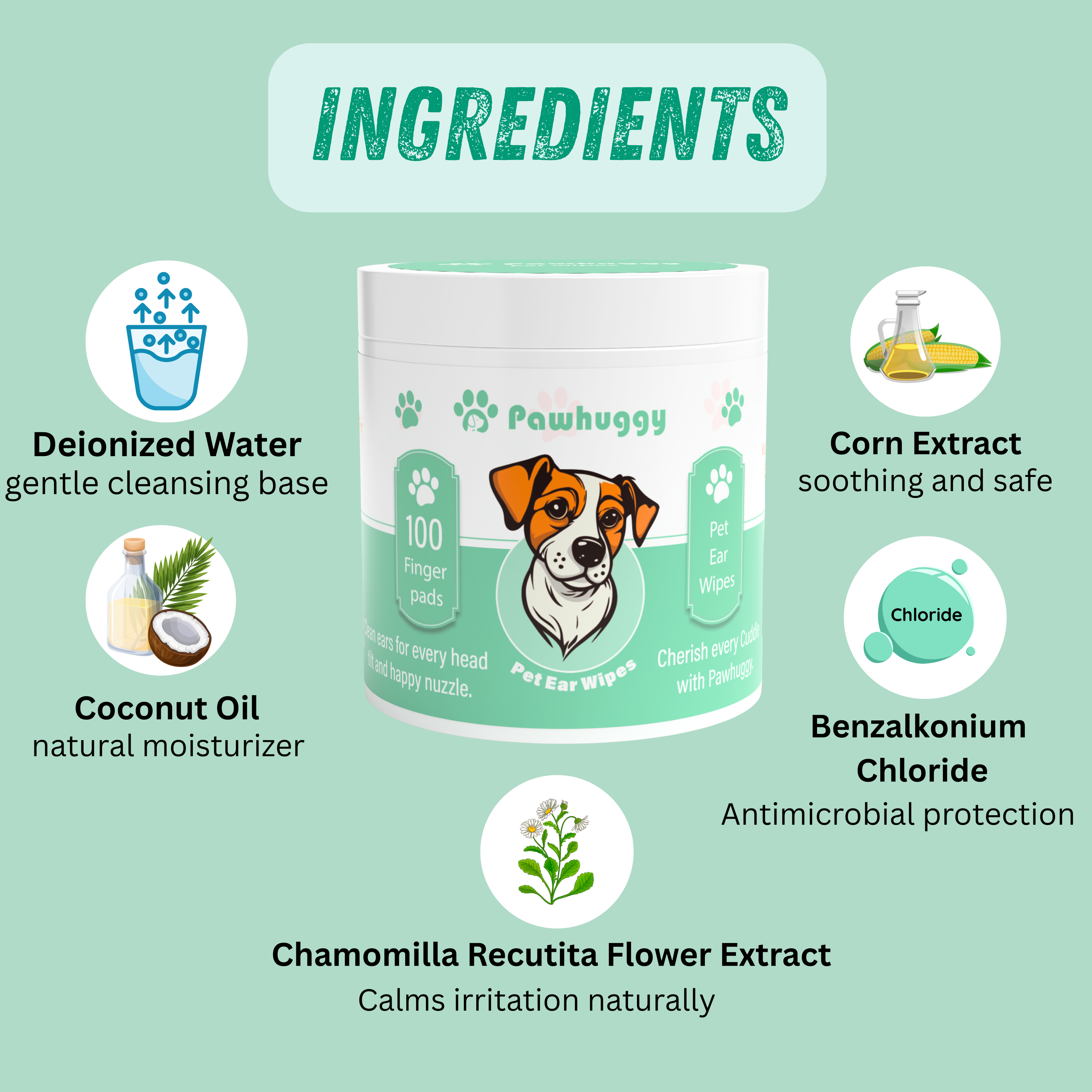 Pawhuggy Pet Ear Wipes — 100 Wipes · Ear Care & Odor Control