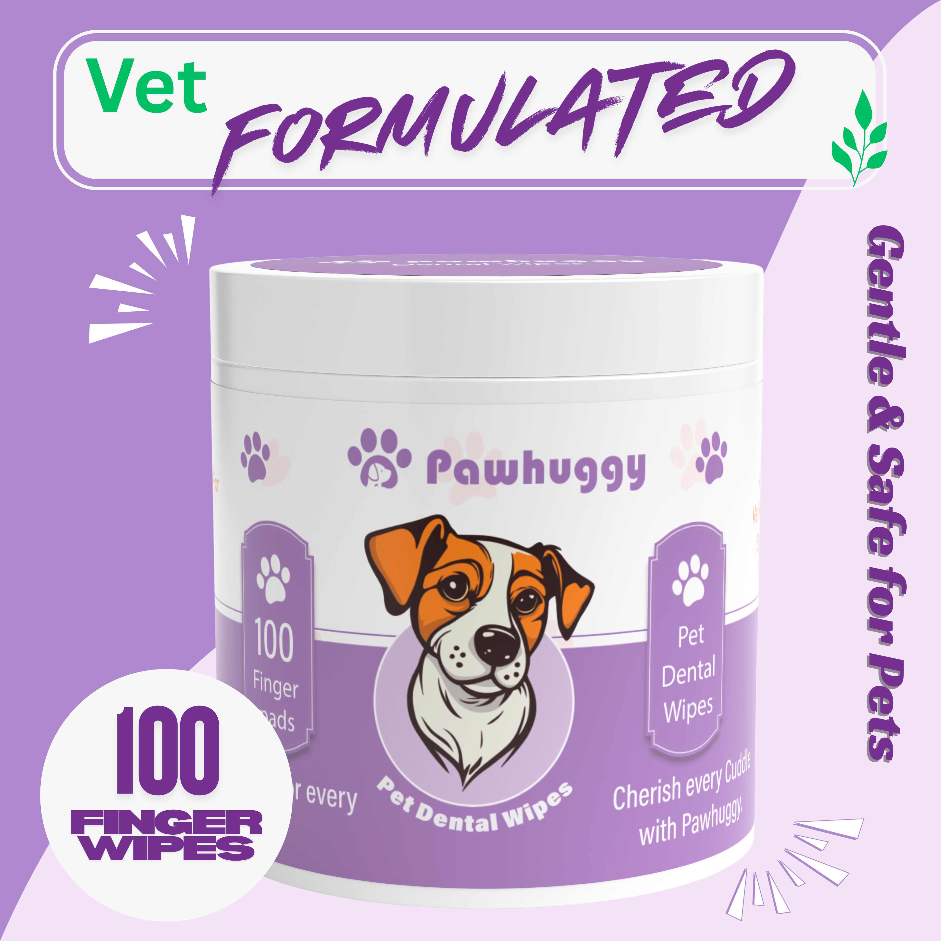 Pawhuggy Pet Dental Finger Wipes — 100 Wipes · Fresh Breath & Plaque Control