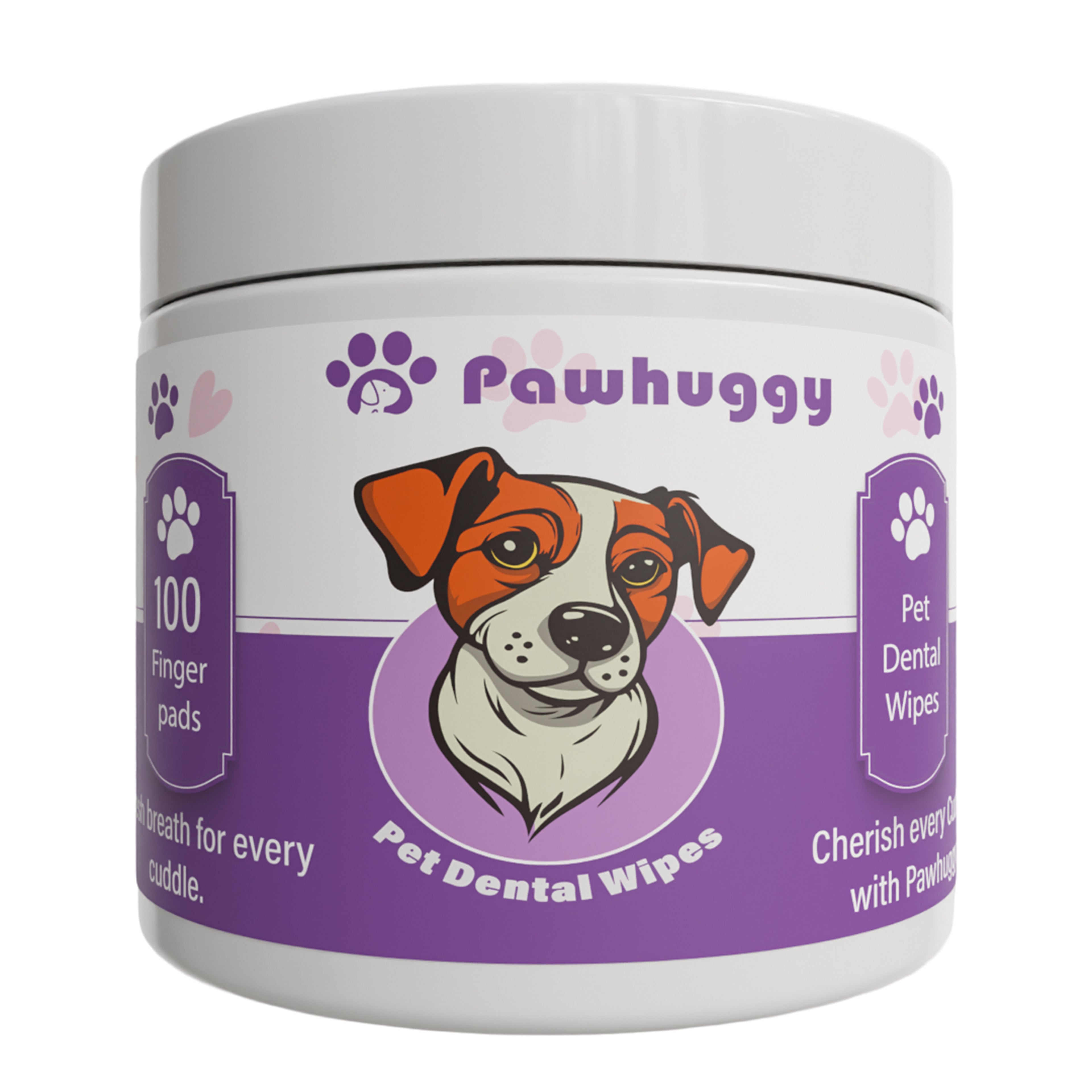 Pawhuggy Pet Dental Finger Wipes — 100 Wipes · Fresh Breath & Plaque Control