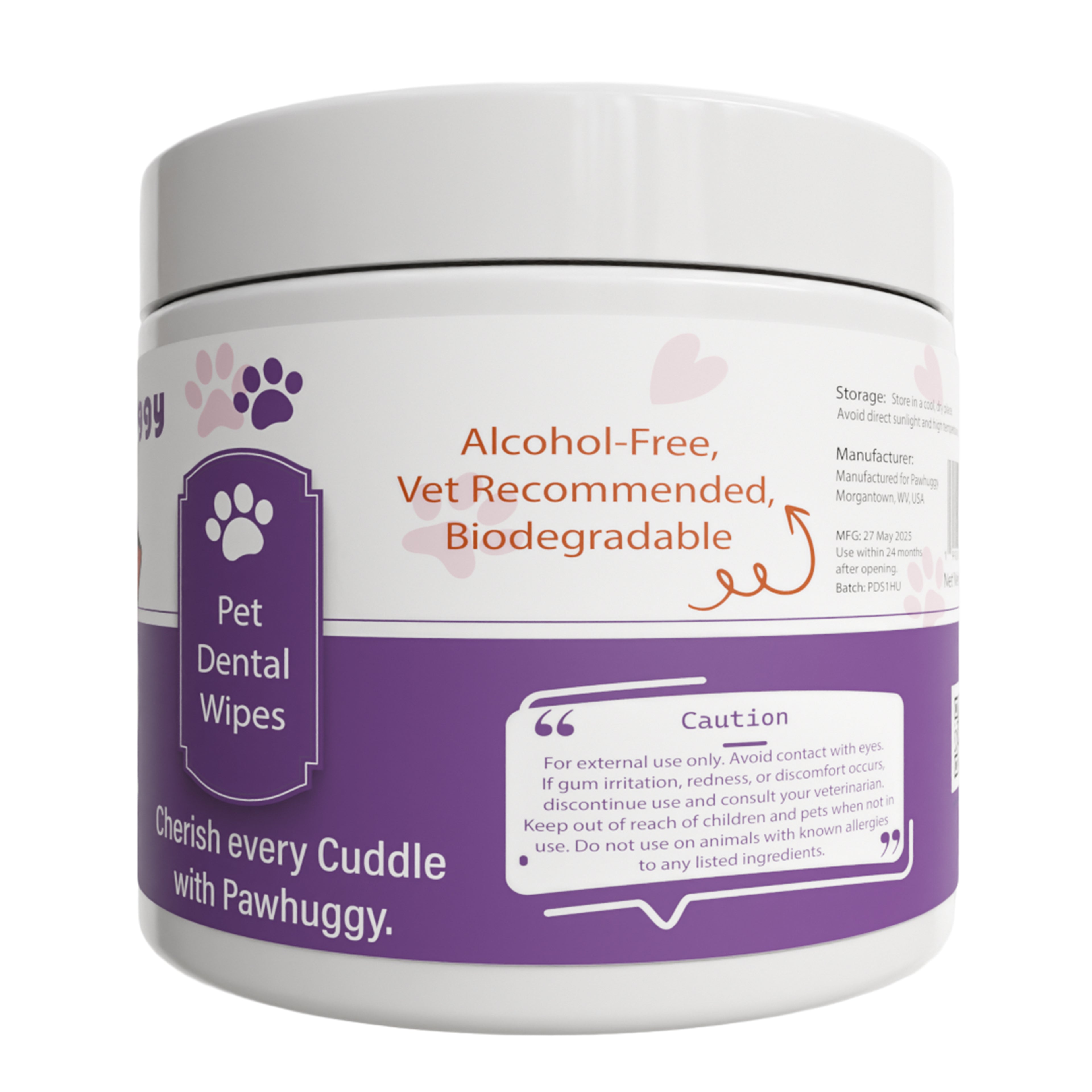 Pawhuggy Pet Dental Finger Wipes — 100 Wipes · Fresh Breath & Plaque Control